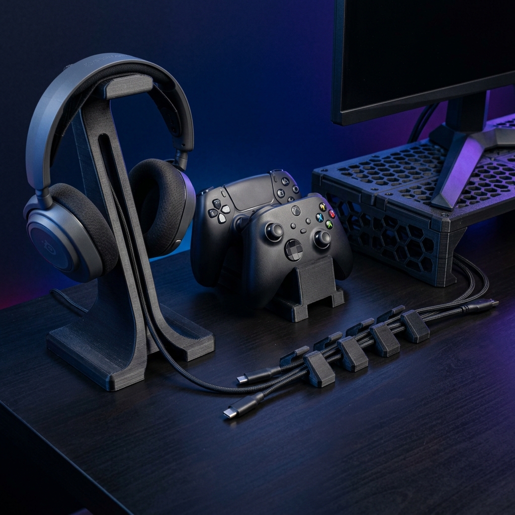 Organização Gamer e Escritório – Suporte headset, organizador de cabos